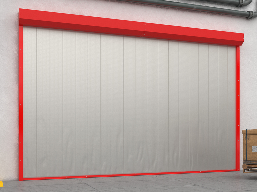 Противопожарные шторы с размерной сеткой увеличенной по ширине до 8 000 мм. Для перекрытия широких проемов используются противопожарные шторы со специальной конструкцией короба. Стальной октагональный вал с толщиной стенки 2,5 мм, используемый в данных конструкциях, выбирается с учетом ширины и веса полотна. Прочность данного вала позволяет избежать прогибов, что гарантирует надежность работы конструкции.